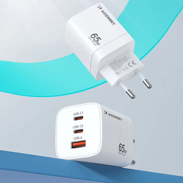 Wozinsky CGWCW 65W GaN Wall Charger USB-A / 2 x USB-C - White - Cell phone USB charger<<<HurtelXML