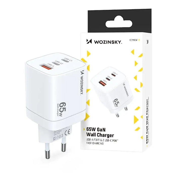 Wozinsky CGWCW 65W GaN Wall Charger USB-A / 2 x USB-C - White - Cell phone USB charger<<<HurtelXML