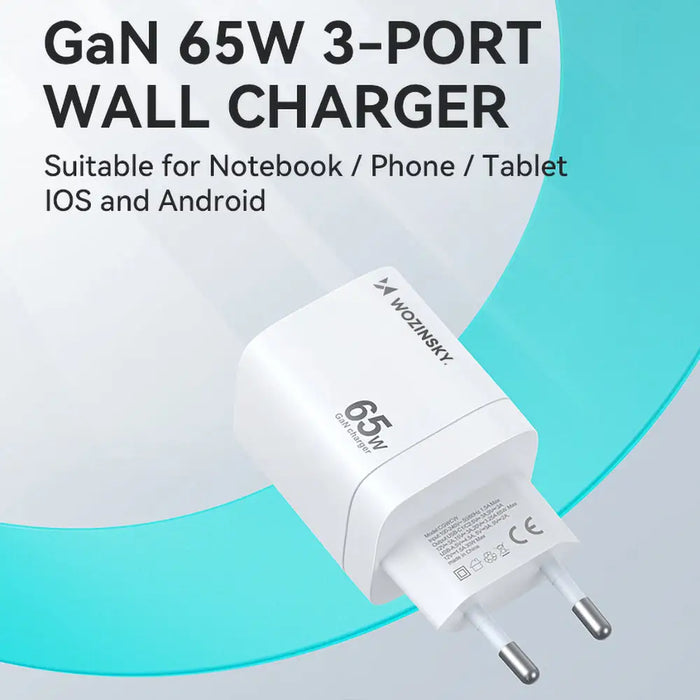 Wozinsky CGWCW 65W GaN Wall Charger USB-A / 2 x USB-C - White - Cell phone USB charger<<<HurtelXML