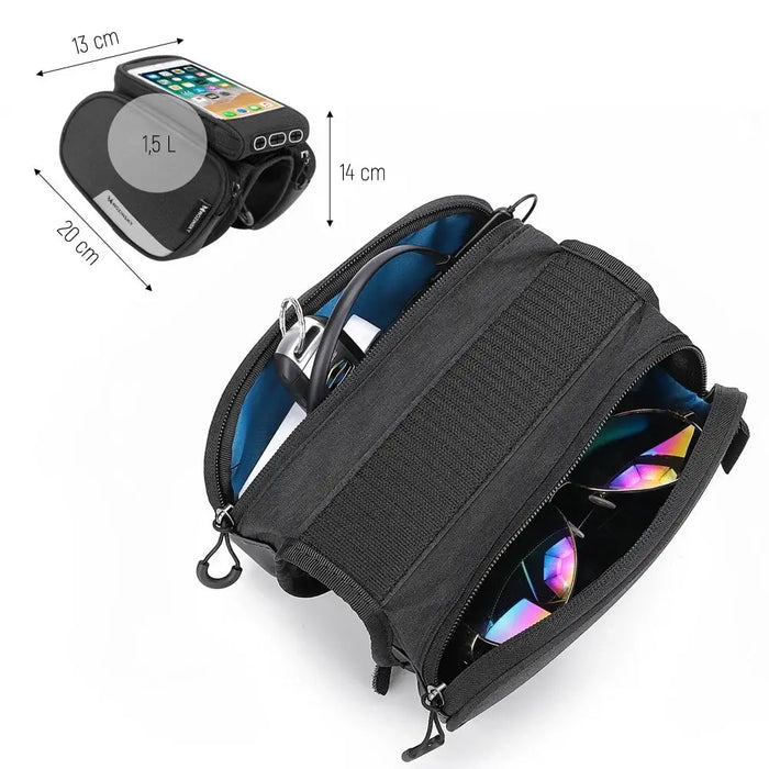Wozinsky frame bike bag + detachable phone cover up to 6.5 ’1.5l black (WBB7BK) - Torby rowerowe<<<HurtelXML&&&Bags