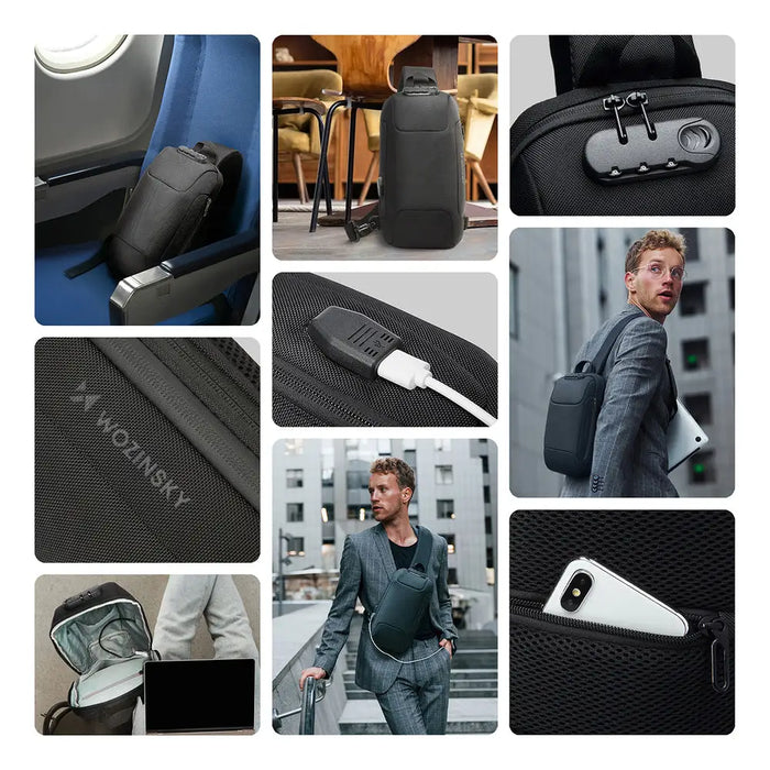 Wozinsky Premium Single Shoulder Anti-Theft City Backpack with Organizer and USB - Black - Laptop bags<<<HurtelXML