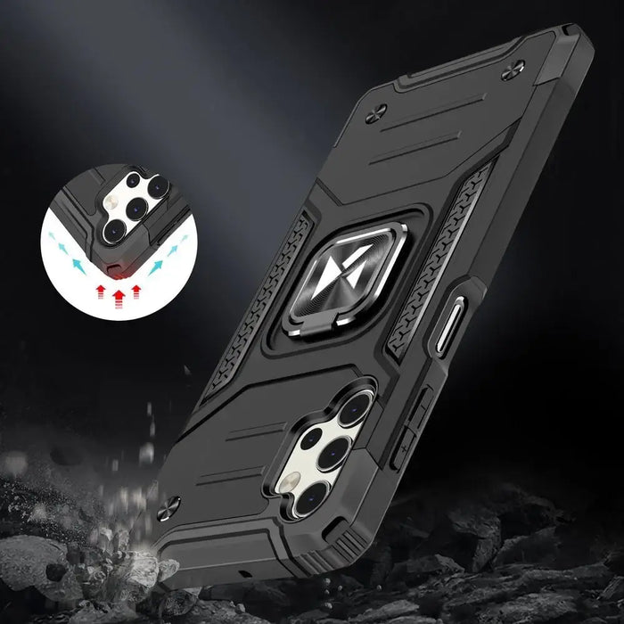 Wozinsky Ring Armor Case Kickstand Tough Rugged Cover for Samsung Galaxy A32 4G black - Cell phone cases
