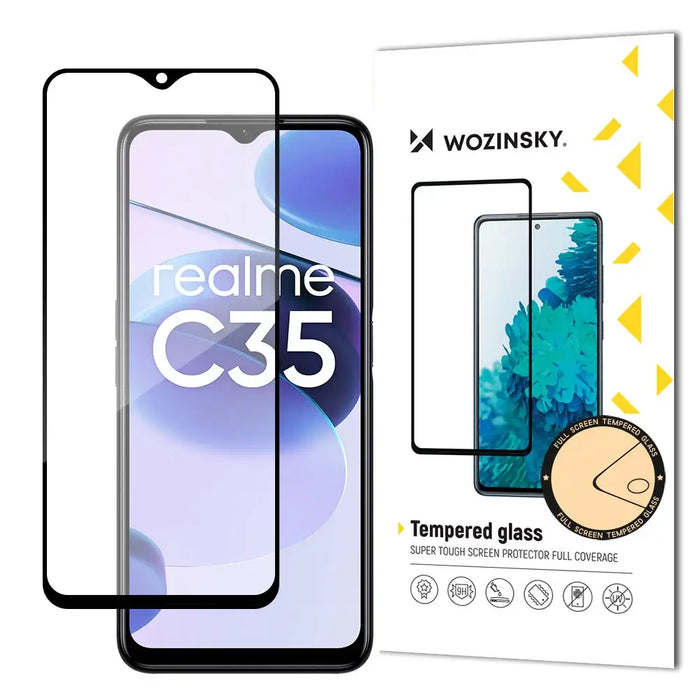 Wozinsky super tough Full Glue Full Glue Full Screen Tempered Glass with Case Friendly Realme C35 Black Frame - Cell