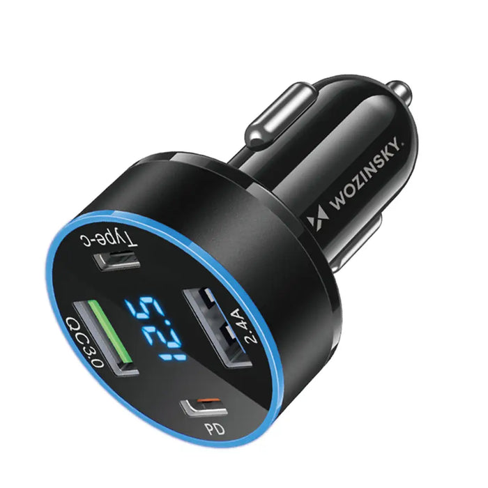 Wozinsky WDCCB Car Charger with Display 50W 2xUSB-C / 2xUSB-A - Black - Cell phone USB charger<<<HurtelXML
