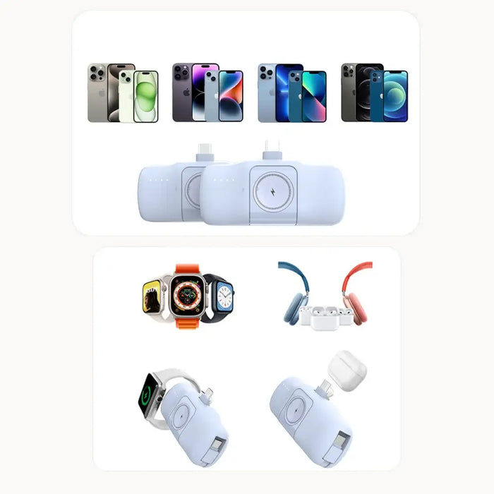 Wozinsky WF16-YCS 5000mAh 15W USB-C Mini Power Bank with Built-in USB-C Cable and Apple Watch Charger - Blue