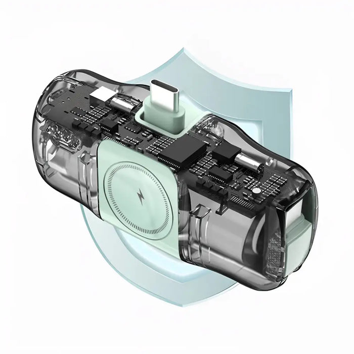 Wozinsky WF16-YCS 5000mAh 15W USB-C Mini Power Bank with Built-in USB-C Cable and Apple Watch Charger - Green