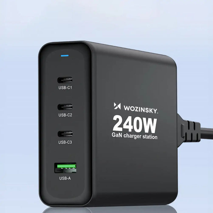 Wozinsky WGCSB 240W GaN Wall Charger USB-A / 3 x USB-C - Black - Cell phone USB charger<<<HurtelXML