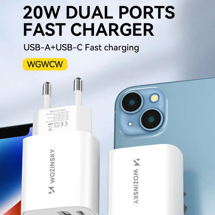 Wozinsky WGWCW USB-A USB-C 20W wall charger - white - Cell phone USB charger<<<HurtelXML