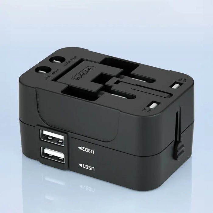 Wozinsky WUTWC travel adapter universal 24W EU / US / AUS / UK / 2x USB-A - black - Cell phone USB charger<<<HurtelXML