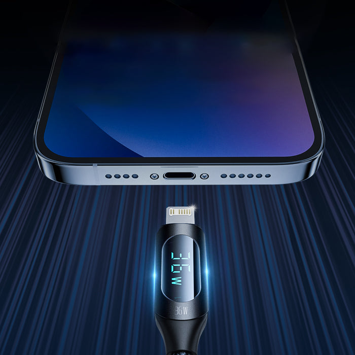 Wozinsky WUCLC2 Lightning - USB-C 36W 480Mb/s cable 2m with display - black