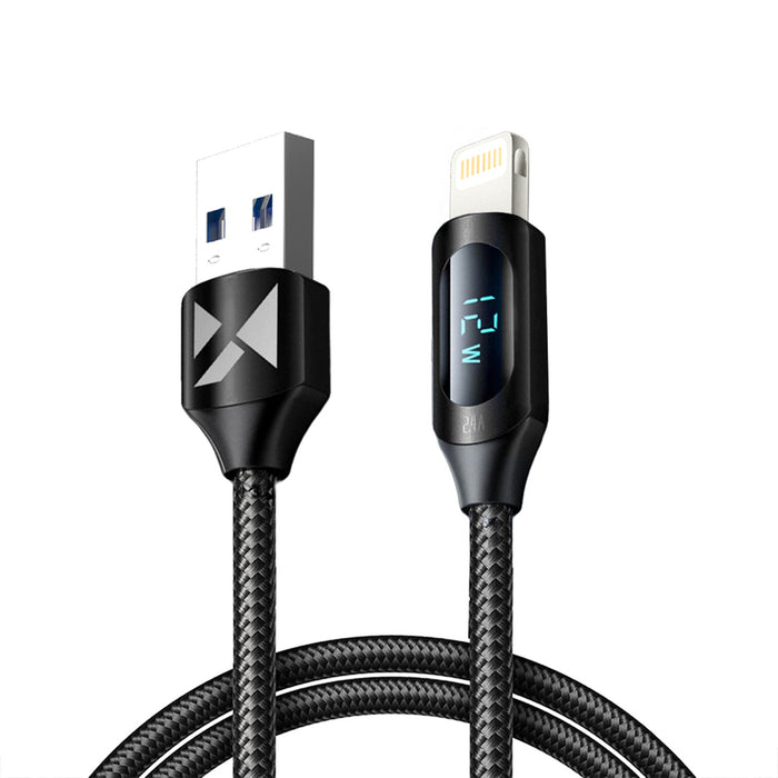 USB-A Cable - Lightning Wozinsky WUALC1 with LED Display 2.4A 1m - Black