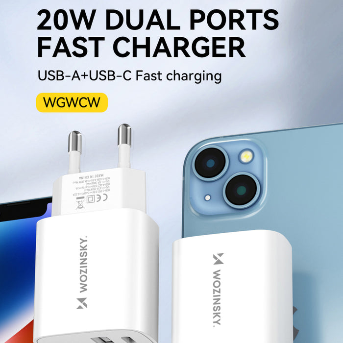 Wozinsky WGWCW USB-A USB-C 20W wall charger - white