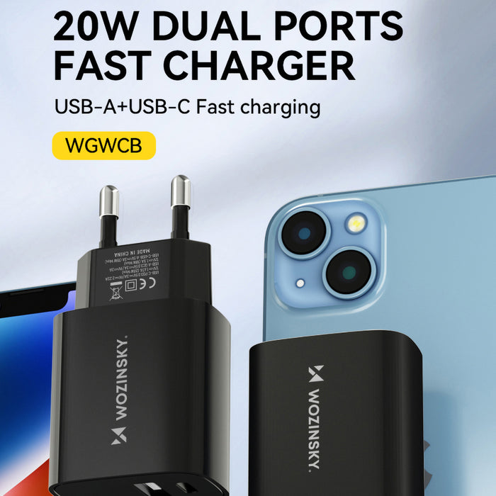 Wozinsky WGWCB USB-A USB-C 20W wall charger - black