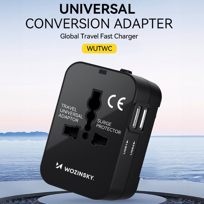 Wozinsky WUTWC travel adapter universal 24W EU / US / AUS / UK / 2x USB-A - black
