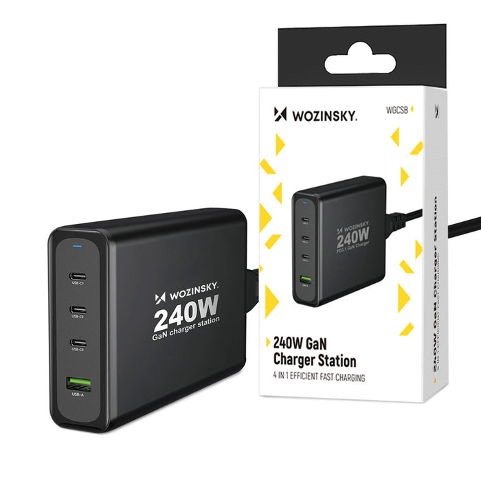 Wozinsky WGCSB 240W GaN Wall Charger USB-A / 3 x USB-C - Black
