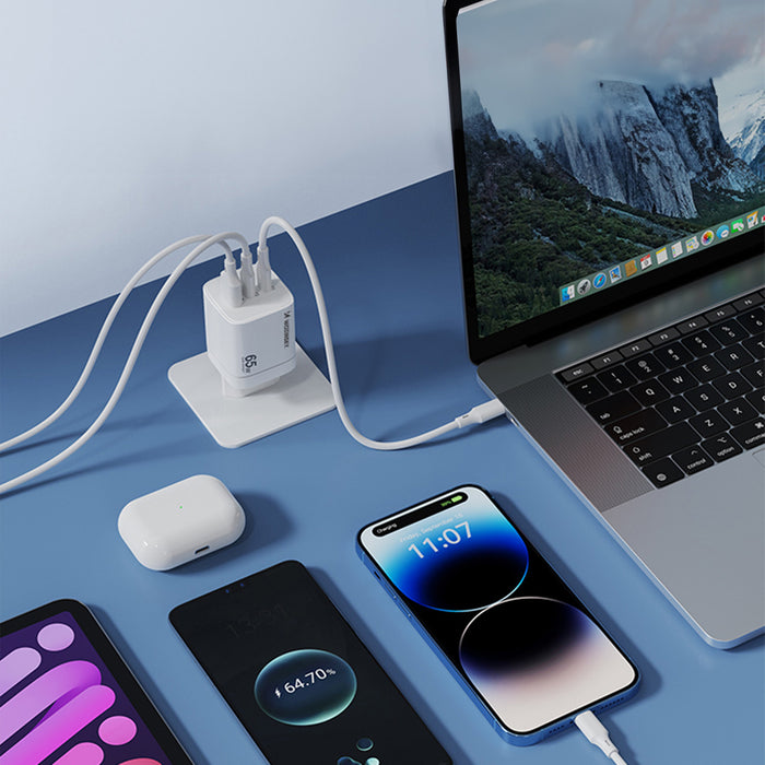 Wozinsky CGWCW 65W GaN Wall Charger USB-A / 2 x USB-C - White