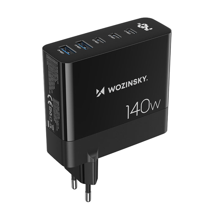 GaN Wozinsky CGWCB 140W Wall Charger 3 x USB-C / 2 x USB-A - Black