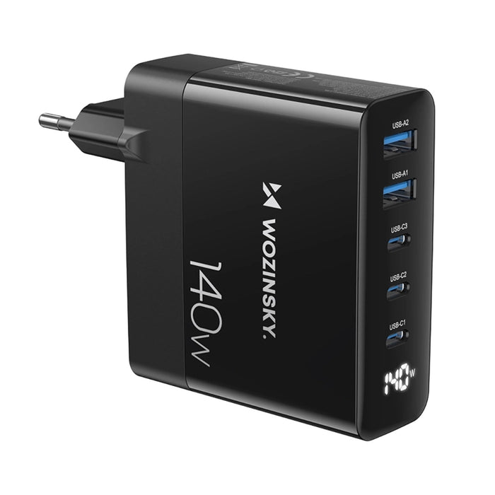 GaN Wozinsky CGWCB 140W Wall Charger 3 x USB-C / 2 x USB-A - Black