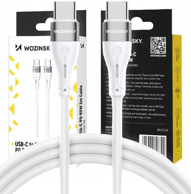 Wozinsky WSTCC2 USB-C / USB-C PD 65W cable 2 m - white