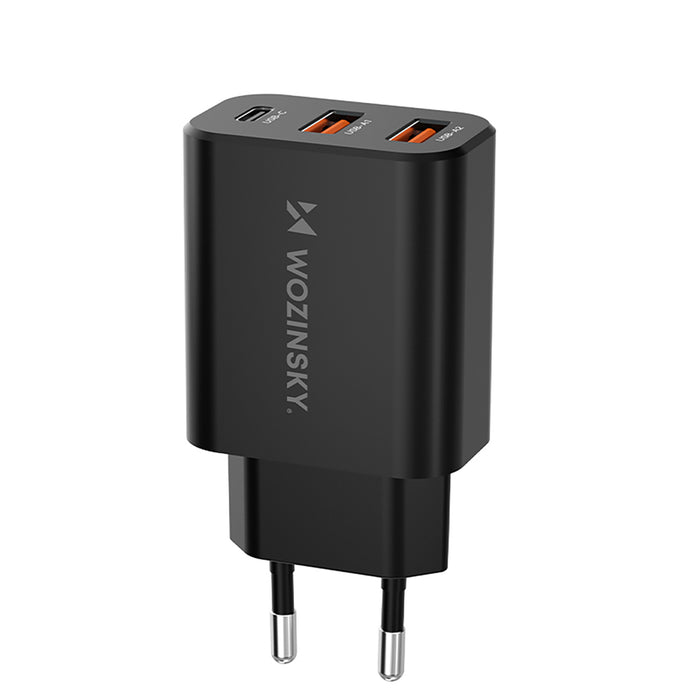 Wozinsky CWCUCB 30W USB-C / 2 x USB-A wall charger - black