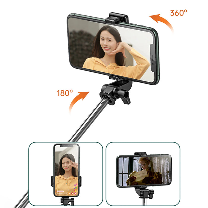 Selfie stick WHS1Y telescopic tripod 1m with phone holder - black
