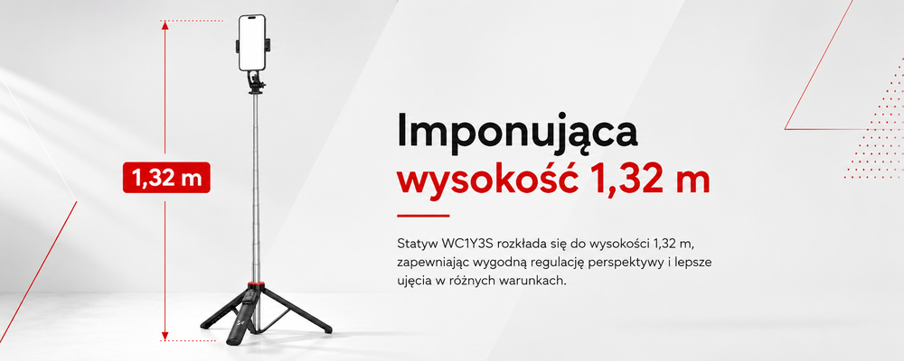 Selfie stick WC1Y3S telescopic tripod 1.3m with phone holder - black