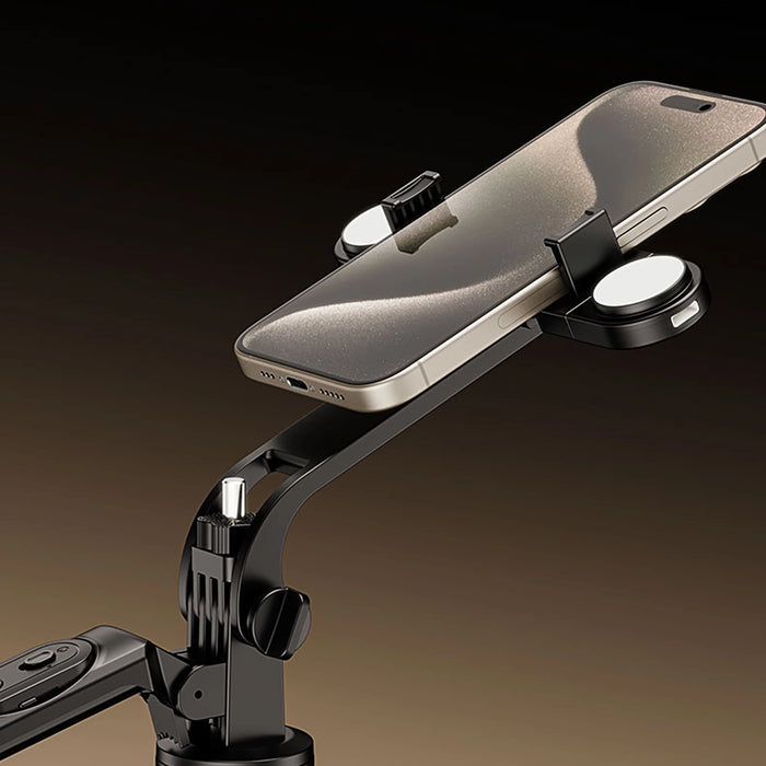 Selfie stick WH181D-Y1S 1.75m aluminum alloy telescopic tripod with dual lamp and phone holder - black