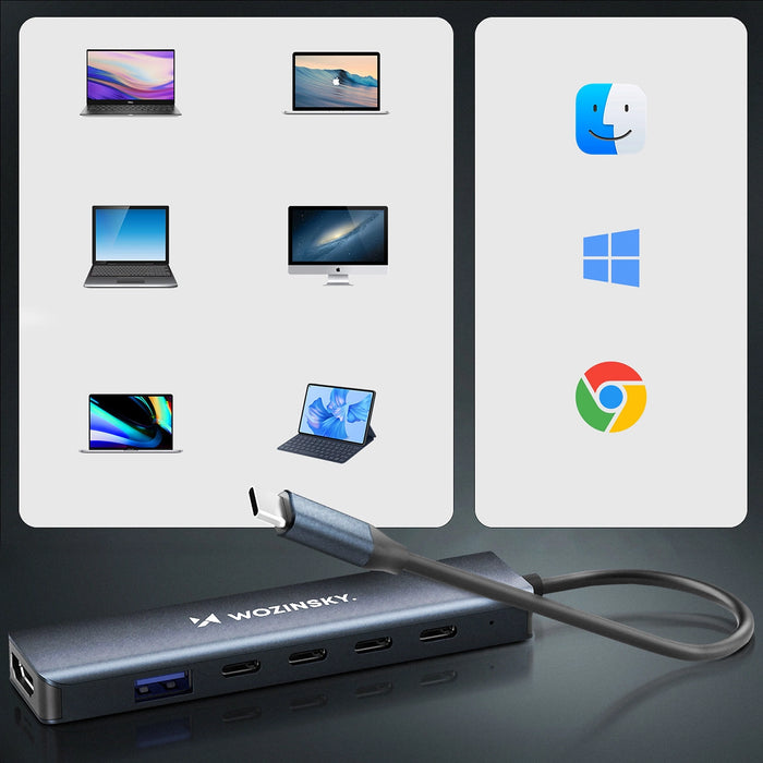 USB-C 6 in 1 Hub Wozinsky WHBC10Y4S Multifunctional, Aluminum, with 25 cm Cable - Gray