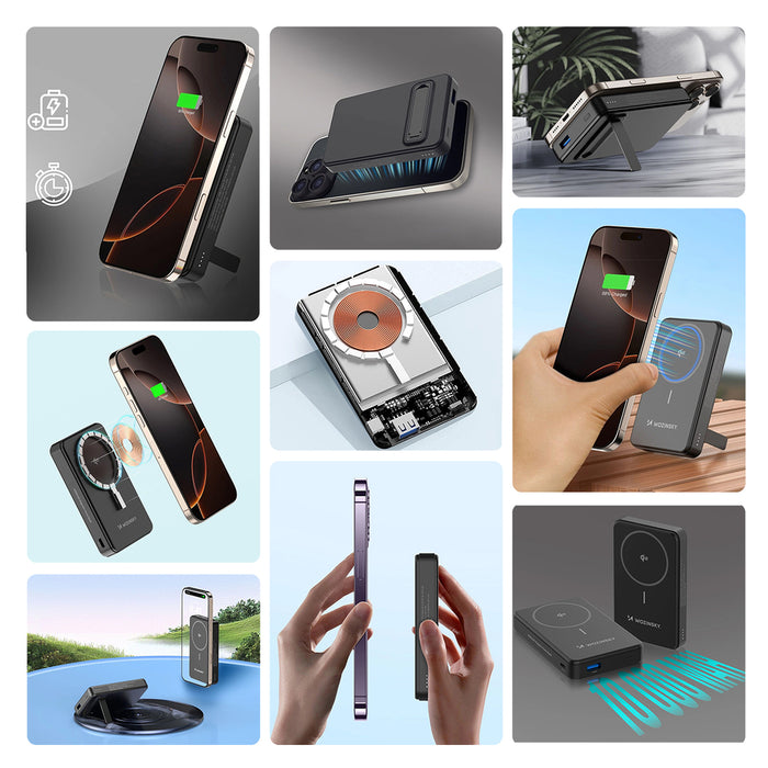 Powerbank Wozinsky WLWP-10KA0Y3S 22.5W PD Qi2 10000 mAh, with stand, 1x USB-A, 1x USB-C - black