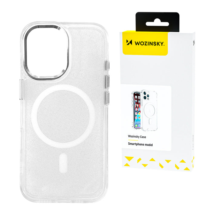 Wozinsky Glitter Case with Mag Safe for Samsung Galaxy S25+ - Clear with Glitter