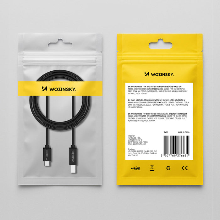 Wozinsky WKDDY2S USB-B - USB-C Cable 2m - Black