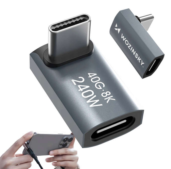 Wozinsky WPKF-01 USB-C - USB-C 40Gb/s 240W 8K OTG Angled Adapter - Gray