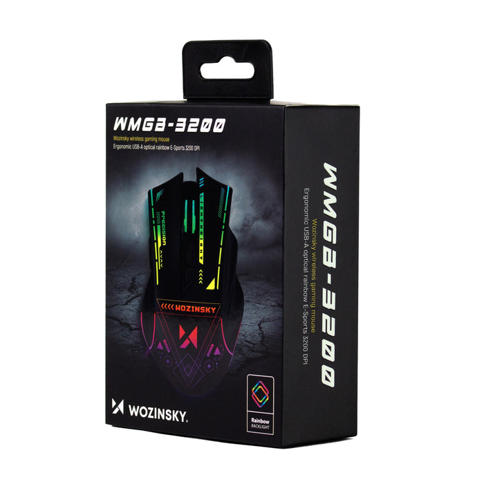 Wozinsky WMGB-3200 Wireless Optical Gaming Mouse with Built-in Rechargeable Battery 3200 DPI with RGB Lighting - Black
