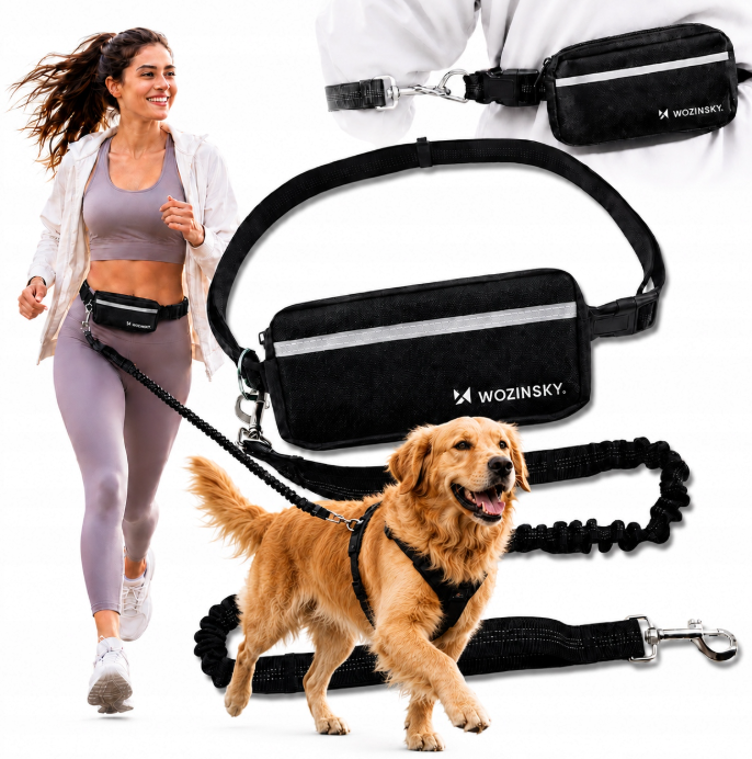 Wozinsky WPST-01 Hip Belt with Pouch and Elastic Leash for Running with a Dog - Black