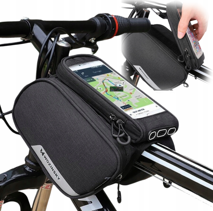 Wozinsky frame bike bag + detachable phone cover up to 6.5 "1.5l black (WBB7BK)