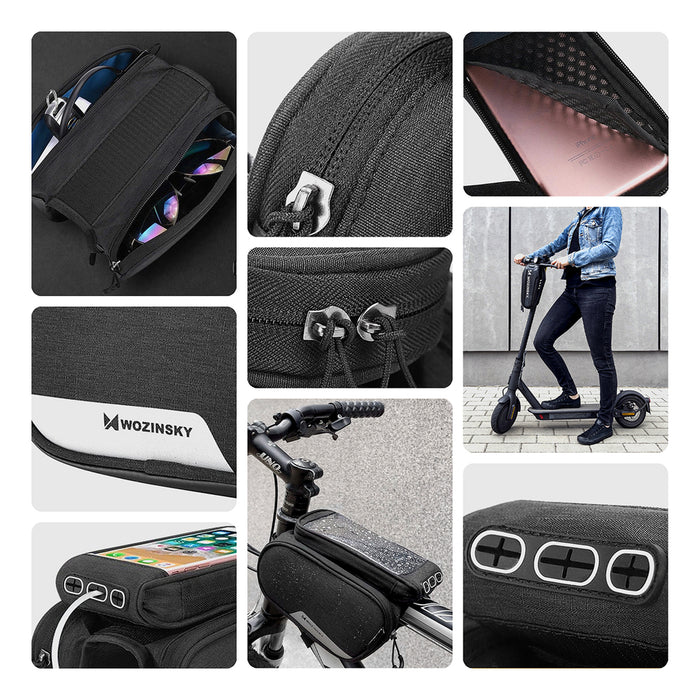 Wozinsky frame bike bag + detachable phone cover up to 6.5 "1.5l black (WBB7BK)