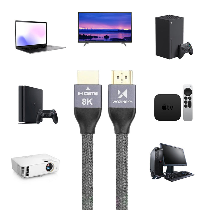 Wozinsky HDMI 2.1 Cable 8K 60 Hz 48 Gbps / 4K 120 Hz / 2K 144 Hz 5 m Silver (WHDMI-50)