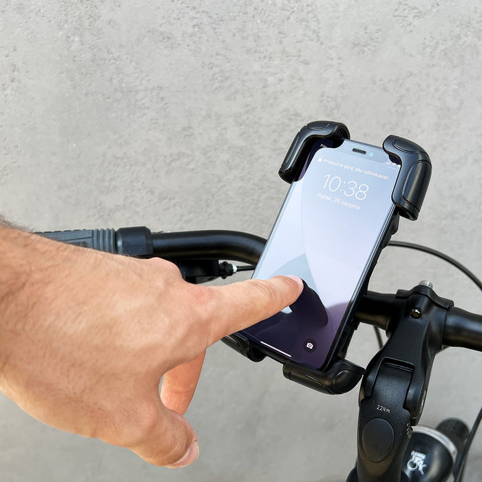 Wozinsky strong phone holder for bicycle, motorcycle, scooter handlebars, black (WBHBK6)