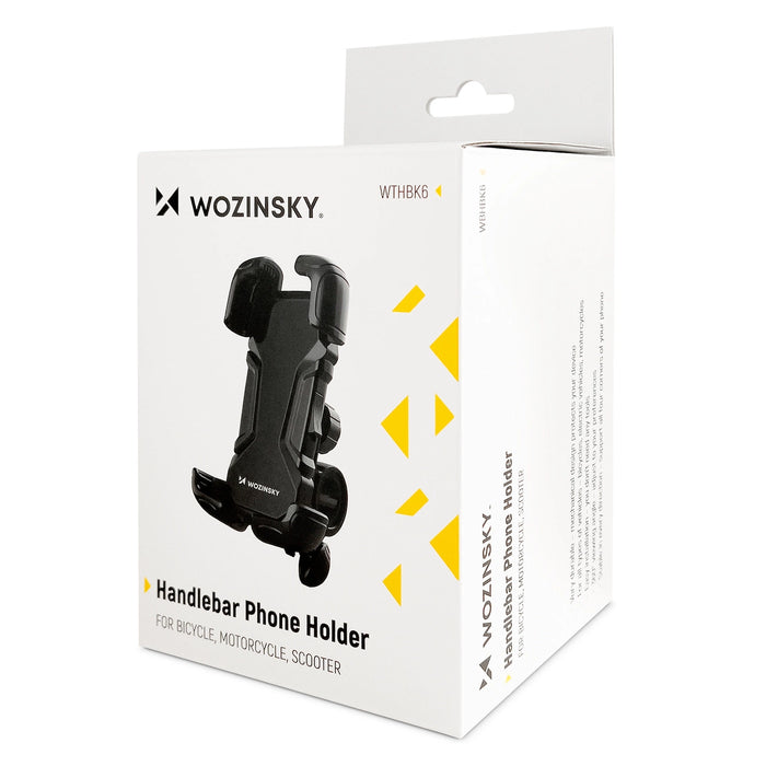 Wozinsky strong phone holder for bicycle, motorcycle, scooter handlebars, black (WBHBK6)