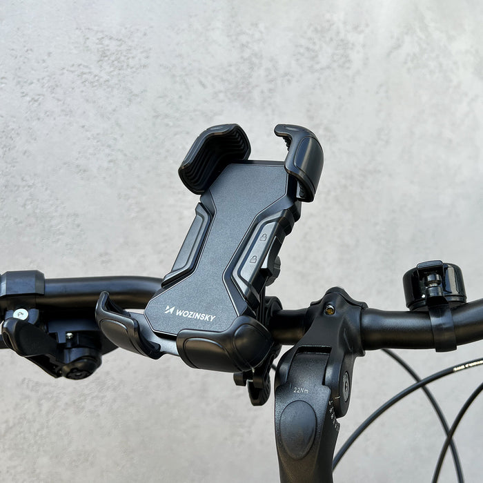 Wozinsky strong phone holder for bicycle, motorcycle, scooter handlebars, black (WBHBK6)
