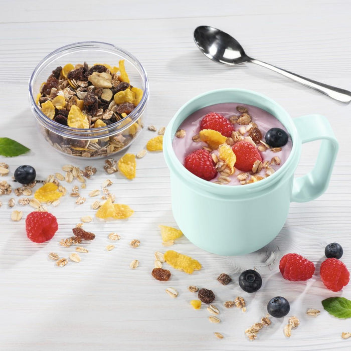 Xavax To Go Cereal Bowl, 2 Compartments, 500 + 200 ml, Pastel Blue/Grey