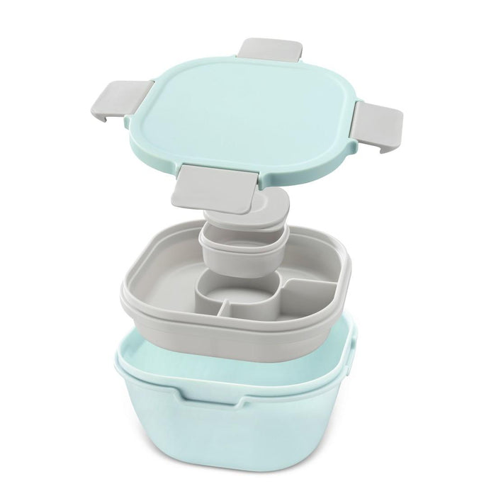 Xavax To Go food box, 3 compartments, utensils, dressing, pastel blue