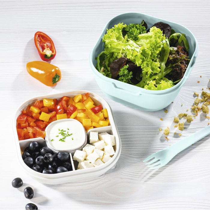 Xavax To Go food box, 3 compartments, utensils, dressing, pastel blue