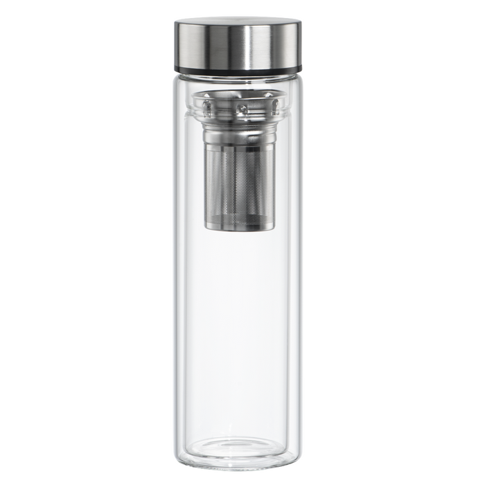 Xavax To Go Glass Bottle, 450 ml, Protective Case, Strainer