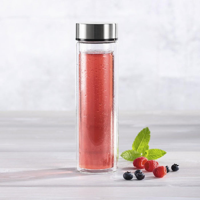 Xavax To Go Glass Bottle, 450 ml, Protective Case, Strainer