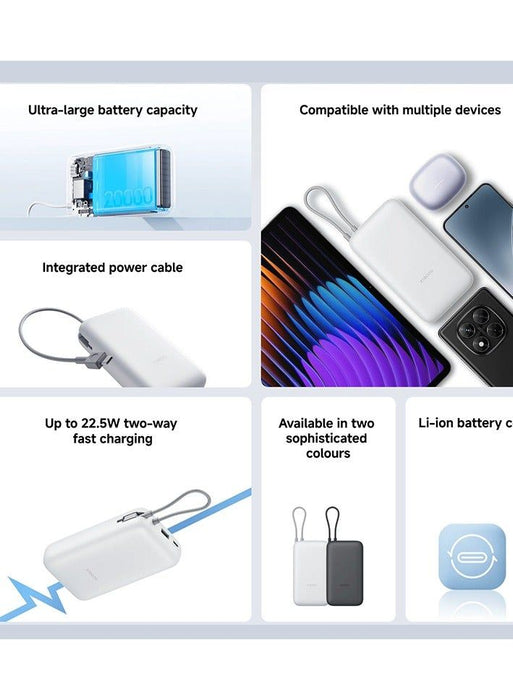 Xiaomi Power Bank 20000 mAh 22.5W with Integrated Type-C Cable Light Gray EU BHR9738GL