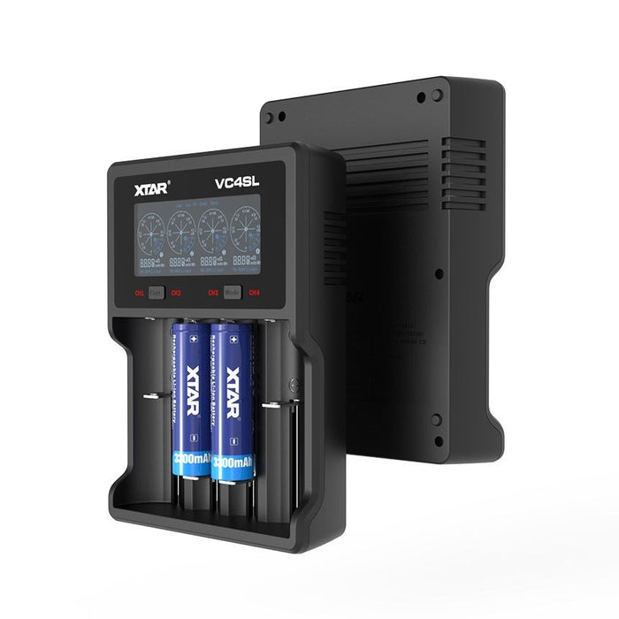 Battery charger XTAR VC4SL, 4 sockets, LCD display, USB, LiIon & NIMH, 18650, CR123, AA, AAA