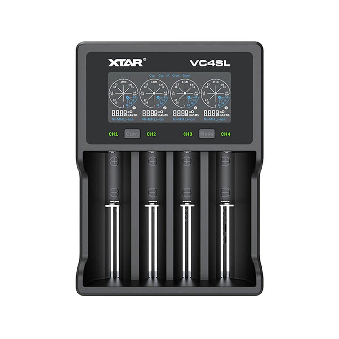 Battery charger XTAR VC4SL, 4 sockets, LCD display, USB, LiIon & NIMH, 18650, CR123, AA, AAA