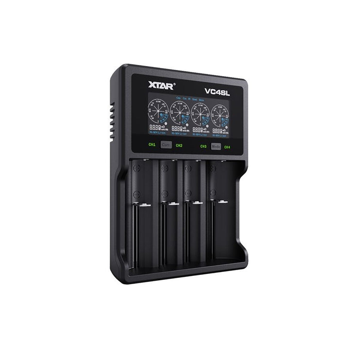 Battery charger XTAR VC4SL, 4 sockets, LCD display, USB, LiIon & NIMH, 18650, CR123, AA, AAA