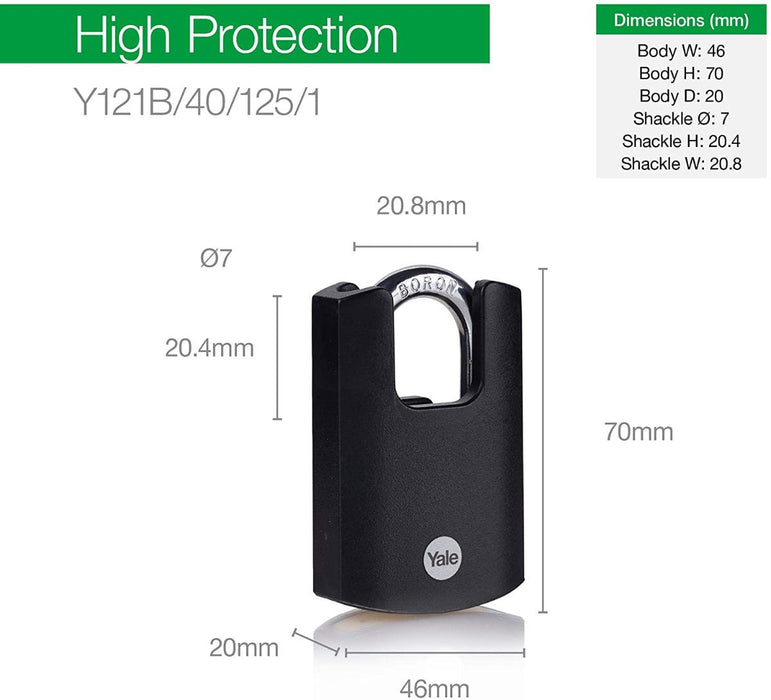 YALE BRASS PADLOCK 40MM BLACK
